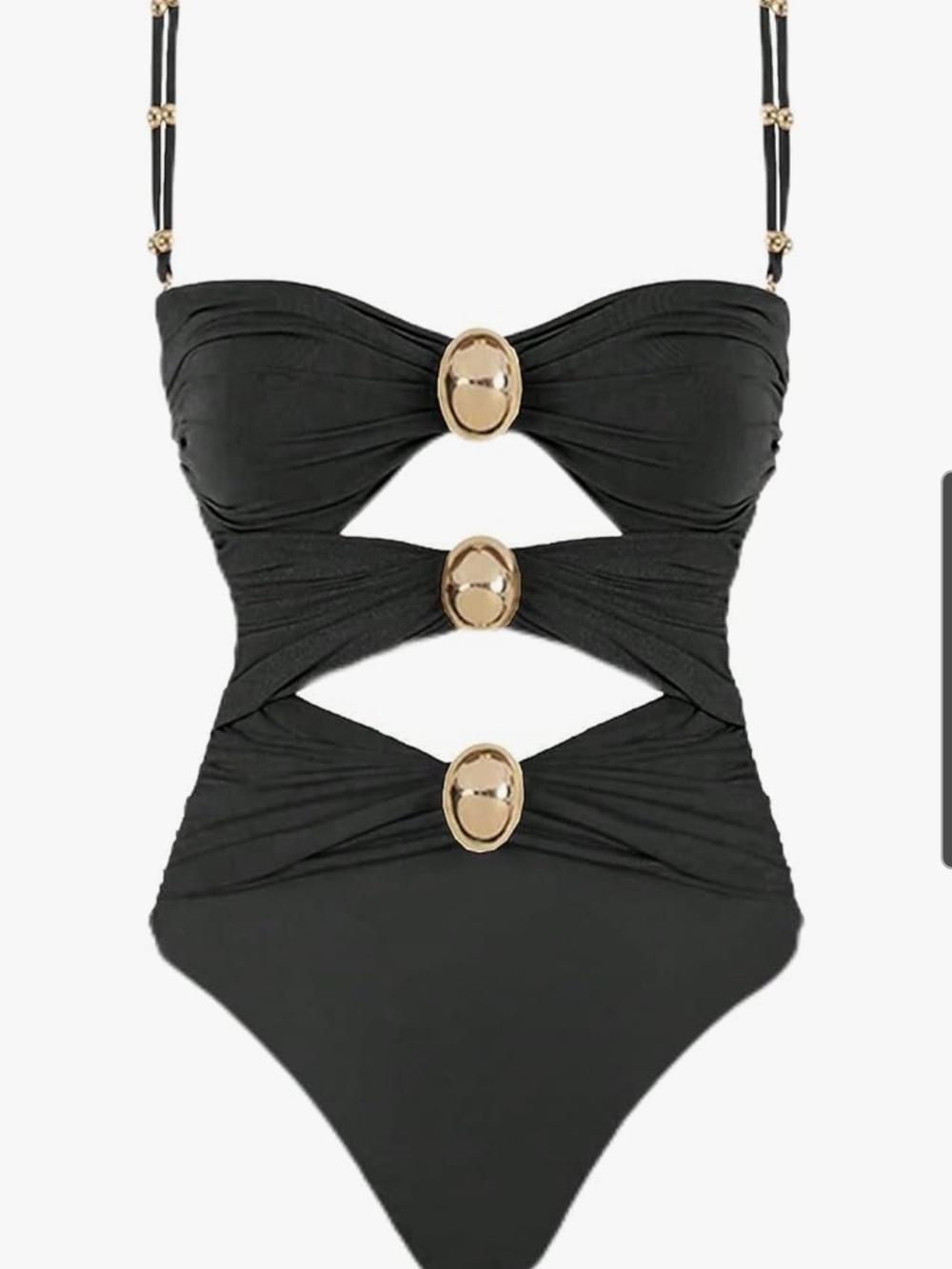 Black One-Piece Swimsuit with Gold Accent Rings Size Small
